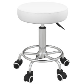 Tabouret de salon Eluiel réglable en hauteur similicuir blanc