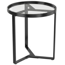 Table d’appoint Noren ronde verre trempé métal noir