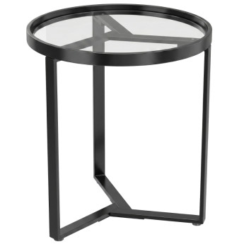Table d’appoint Noren ronde verre trempé métal noir
