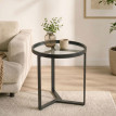 Table d’appoint Noren ronde verre trempé métal noir