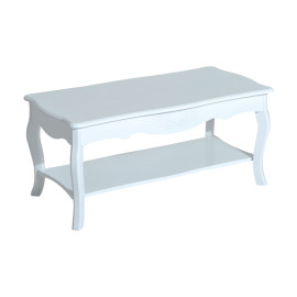 Table basse Aurvik rectangulaire style baroque rangement blanc