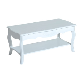 Table basse Aurvik rectangulaire style baroque rangement blanc