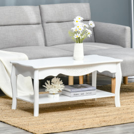 Table basse Aurvik rectangulaire style baroque rangement blanc