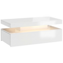Table basse Lores LED rangement 2 tiroirs blanc laqué
