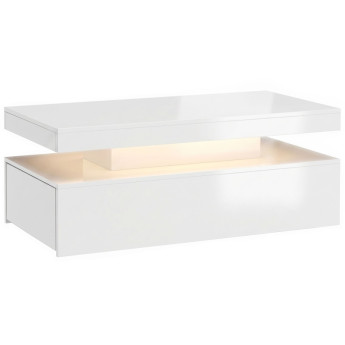 Table basse Lores LED rangement 2 tiroirs blanc laqué