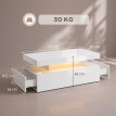 Table basse Lores LED rangement 2 tiroirs blanc laqué