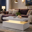 Table basse Lores LED rangement 2 tiroirs blanc laqué