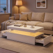 Table basse Lores LED rangement 2 tiroirs blanc laqué