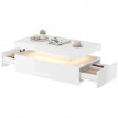 Table basse Lores LED rangement 2 tiroirs blanc laqué