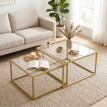 Table basse Vilea gigogne moderne verre trempé métal doré