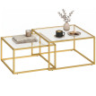 Table basse Vilea gigogne moderne verre trempé métal doré