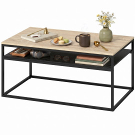 Ralot Table basse industrielle avec étagère chêne noir