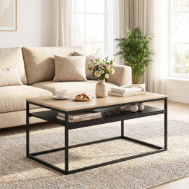 Ralot Table basse industrielle avec étagère chêne noir