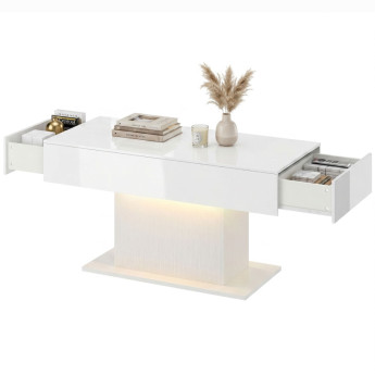 Table basse Orac LED rangement moderne laquée blanc
