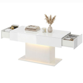 Table basse Orac LED rangement moderne laquée blanc