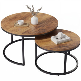 Table basse Mara gigogne industrielle ronde en métal marron