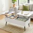 Table Basse Aurveara Relevable Double Plateau Rangement Caché Blanc