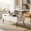 Table Basse Aurveara Relevable Double Plateau Rangement Caché Blanc
