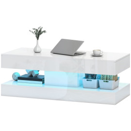 Table basse Helio LED tiroirs et étagère ouverte blanc
