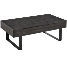 Table basse Montay avec tiroir et étagère bois métal gris foncé