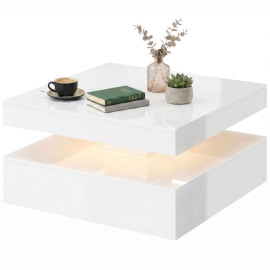 Table basse Norys LED RVB rangement ouvert télécommande blanc