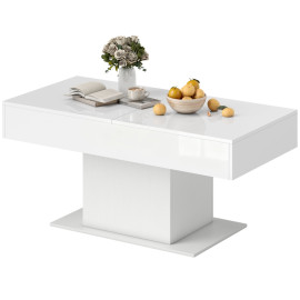 Table basse Maro extensible rangement moderne blanc laqué
