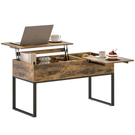 Table basse Lumia relevable coulissante rangement caché marron rustique