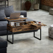 Table basse Lumia relevable coulissante rangement caché marron rustique