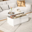 Table basse Selac relevable rangement caché 2 tiroirs blanc laqué