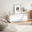 Table basse Selac relevable rangement caché 2 tiroirs blanc laqué