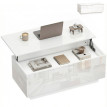 Table basse Selac relevable rangement caché 2 tiroirs blanc laqué