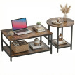 Noroven set tables basses salon rangement style industriel brun rustique