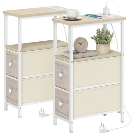 Table d'appoint Felay charge intégrée tiroirs USB bois naturel blanc