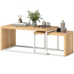 Helaeo Tables basses gigognes modernes bois métal Blanc Chêne clair