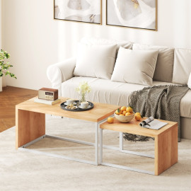 Helaeo Tables basses gigognes modernes bois métal Blanc Chêne clair
