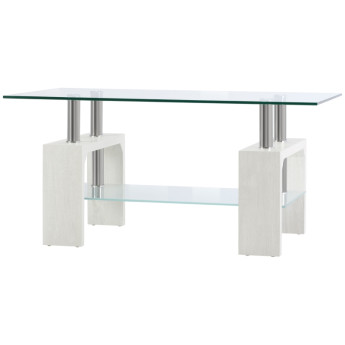 Table basse Belea moderne verre et bois blanc