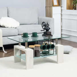 Table basse Belea moderne verre et bois blanc
