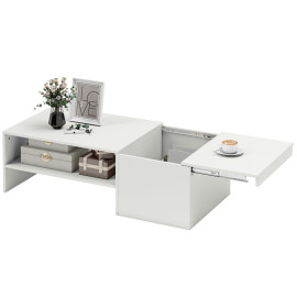 Emon Table basse relevable avec rangement moderne Blanc