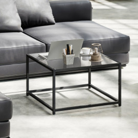 Table basse Montane verre trempé acier style industriel noir