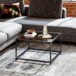 Table basse Montane verre trempé acier style industriel noir