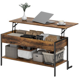 Table basse Harria relevable rangement industriel marron
