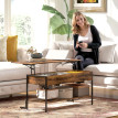 Table basse Harria relevable rangement industriel marron