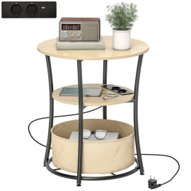 Table d'appoint Talriay ronde 3 niveaux avec charge USB bois naturel