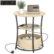 Table d'appoint Talriay ronde 3 niveaux avec charge USB bois naturel