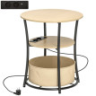 Table d'appoint Talriay ronde 3 niveaux avec charge USB bois naturel