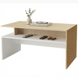 Solena Table basse design bicolore bois naturel blanc
