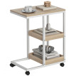 Arer Table d'appoint en C roulettes étagères ouvertes acier naturel blanc