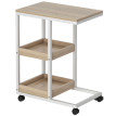 Arer Table d'appoint en C roulettes étagères ouvertes acier naturel blanc