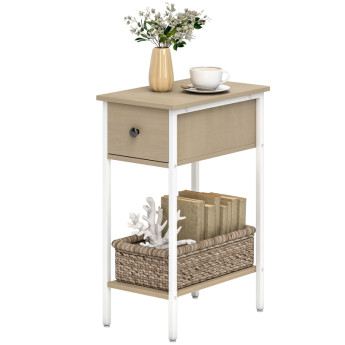 Table d'appoint Salolria étroite avec tiroir et étagère bois blanc