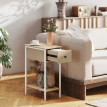 Table d'appoint Salolria étroite avec tiroir et étagère bois blanc